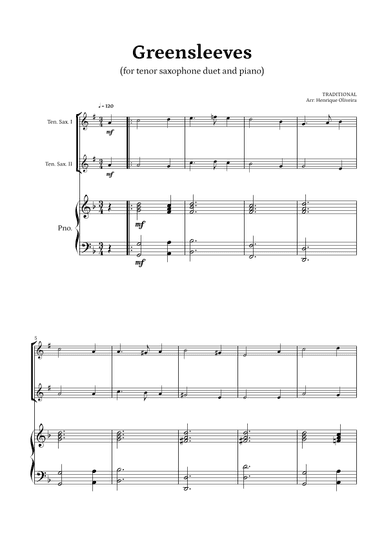 What Child Is This? (Greensleeves) - for tenor saxophone duet and piano (arr. Henrique Oliveira)