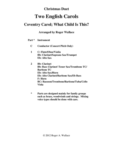 Two English Carols (Coventry Carol; What Child Is This?) - Sax Duet (arr. Roger Wallace)
