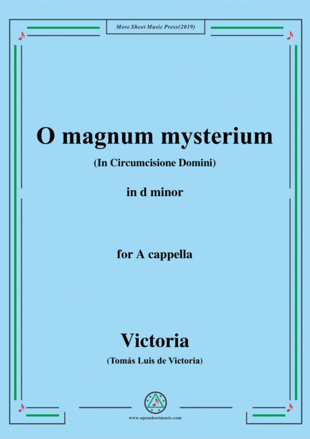 Victoria-O magnum mysterium,in d minor,for A cappella (arr. MSM)