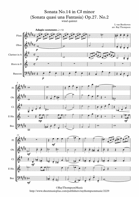 Beethoven: Piano Sonata No.14 in C# minor (quasi una Fantasia) (Moonlight) Op.27 No.2 - wind quintet (arr. Ray Thompson)