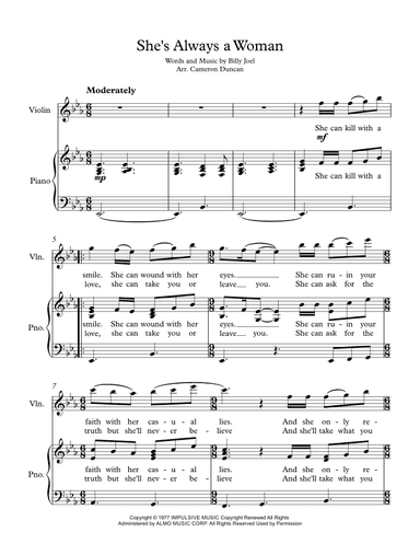 She's Always A Woman (arr. Cameron Duncan)