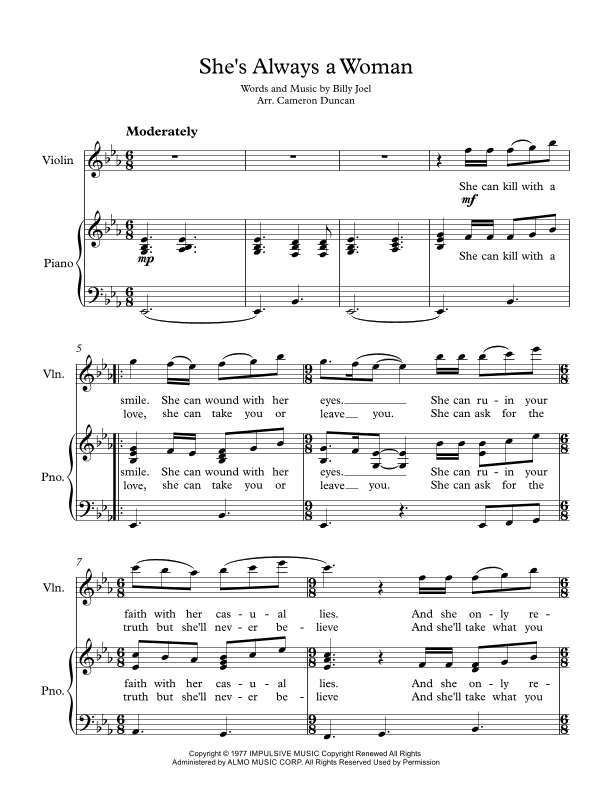 She's Always A Woman (arr. Cameron Duncan)