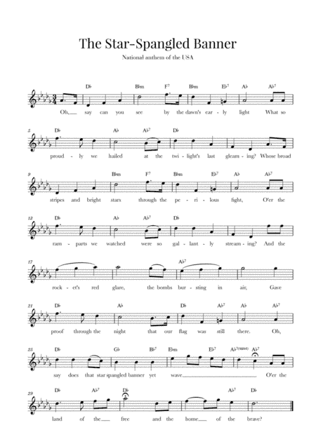 The Star Spangled Banner (National Anthem of the USA) - with lyrics - D-flat Major (arr. Cadenza Editions)