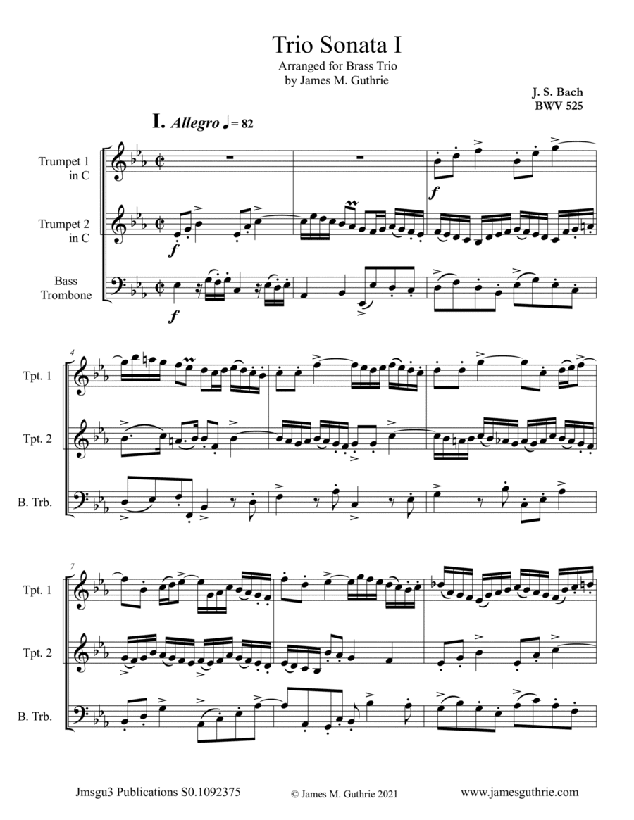 BACH: Trio Sonata No. 1 BWV 525 for Brass Trio (arr. James M. Guthrie)