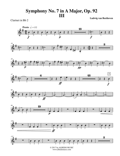 Beethoven Symphony No. 7, Movement III - Clarinet in Bb 2 (Transposed Part), Op. 92 (arr. Doug Clyde)