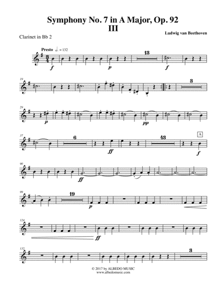 Beethoven Symphony No. 7, Movement III - Clarinet in Bb 2 (Transposed Part), Op. 92 (arr. Doug Clyde)