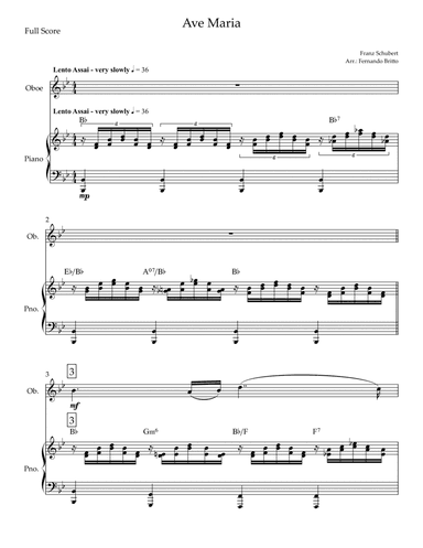 Ave Maria (Franz Schubert) for Oboe Solo and Piano with Chords (arr. Fernando Britto)