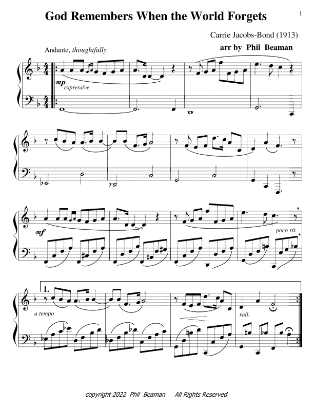 God Remembers When the World Forgets - piano solo (arr. Phil Beaman)