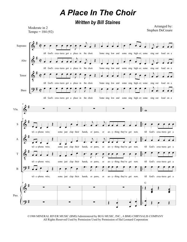A Place In The Choir (arr. Stephen DeCesare)
