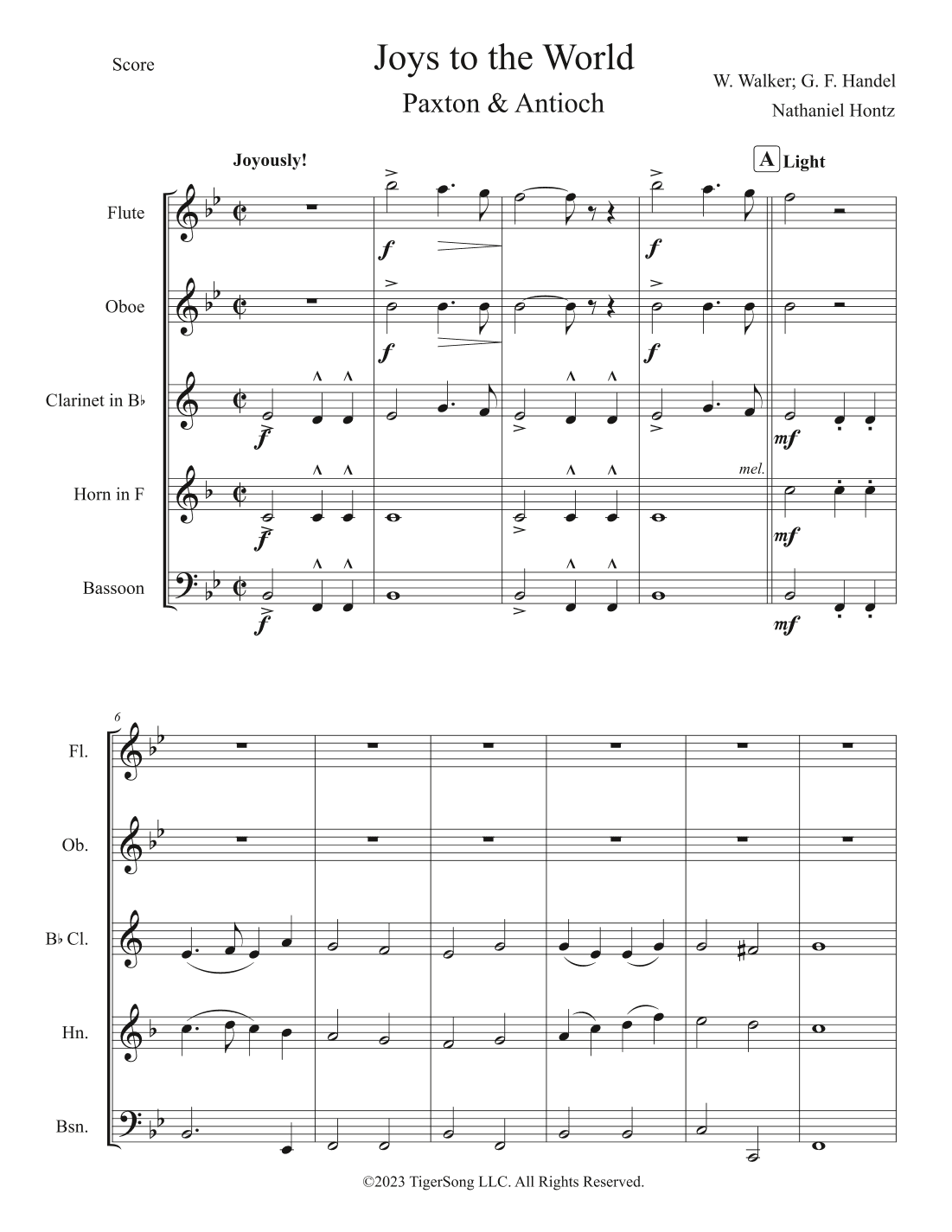 Joys to the World (Christmas Carols) for Woodwind Quintet (arr. Nathaniel Hontz)