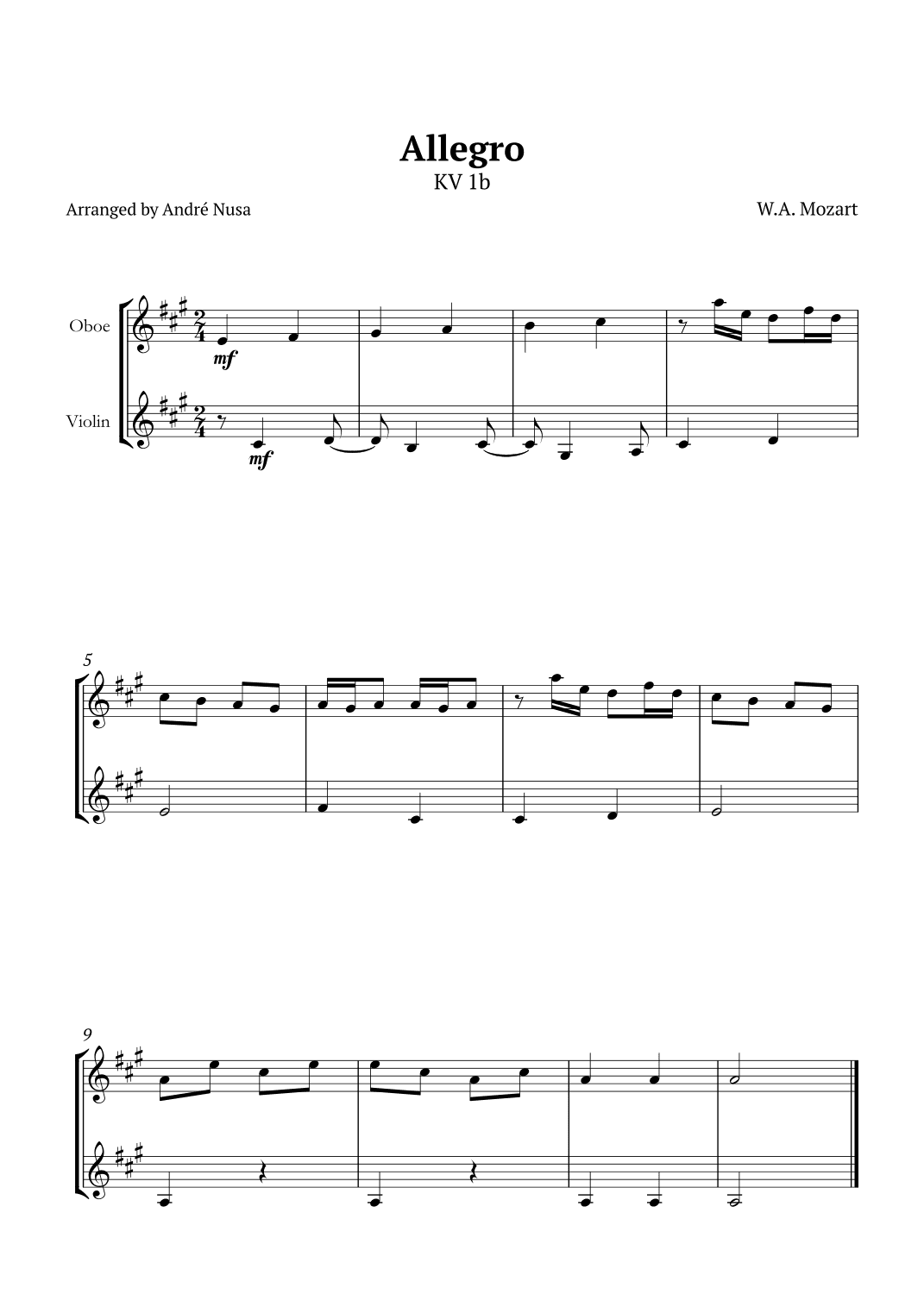 Allegro K1b (arr. André Nusa)