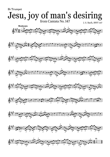JESU, JOY OF MAN'S DESIRING by Bach - easy version for B? Trumpet and piano with chords (arr. Leyandder Trustworthy)