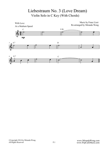 Liebestraum No.3 (Love Dream) - Lead Sheet in C Key (arr. Miranda Wong)