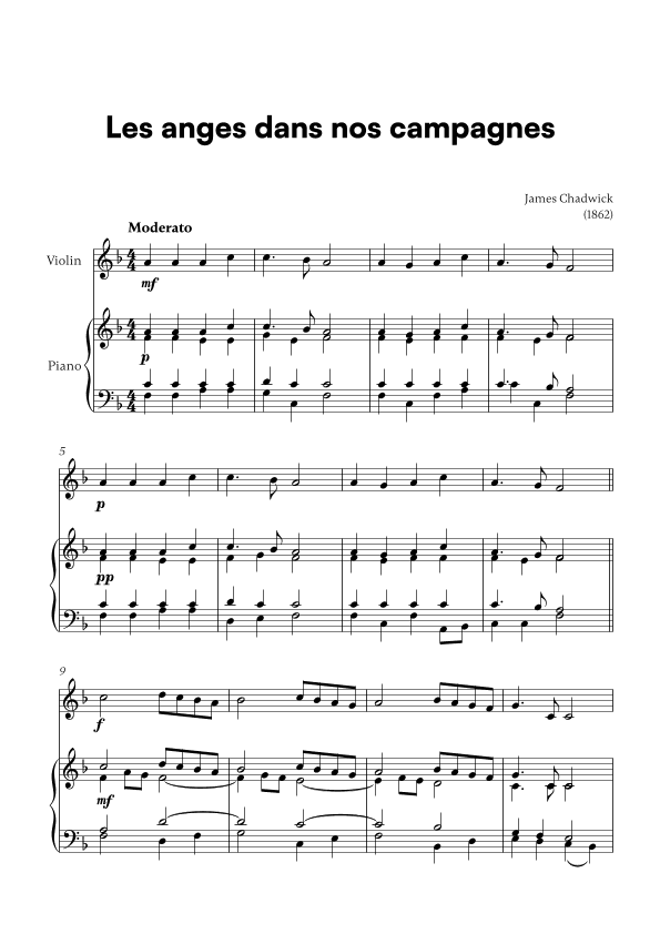 Les anges dans nos campagnes (for Violin and Piano) (arr. Cadenza Editions)