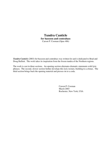 Carson Cooman: Tundra Canticle (2003) for bassoon and contrabass