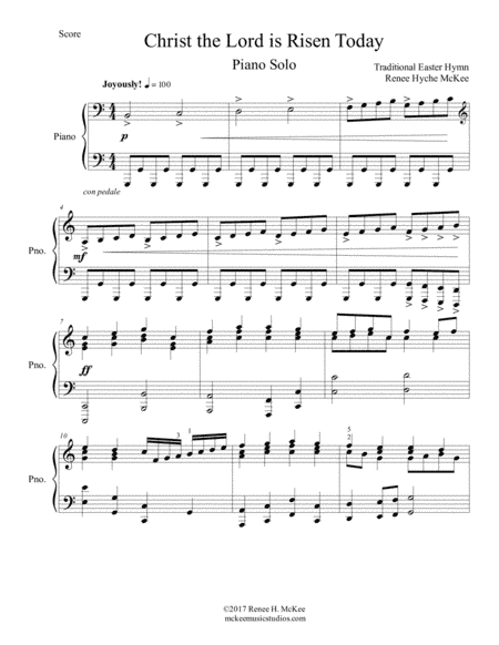 Christ the Lord is Risen Today -  Easter Piano Solo (arr. Renee Hyche McKee)
