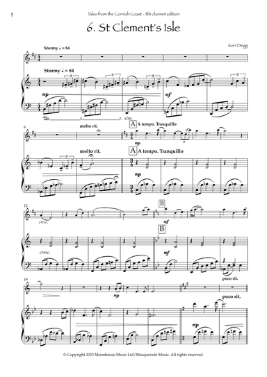 St Clement's Isle (from Tales from the Cornish Coast) Bb Clarinet & Piano. By Keri Degg
