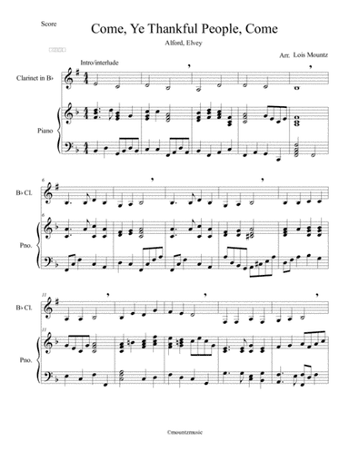 Come Ye Thankful People, Come for B flat Clarinet w piano (arr. Lois Mountz)