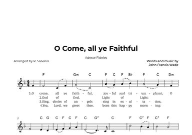 O Come, all ye Faithful - Adeste Fideles (Key of F Major) (arr. R. Salvario)