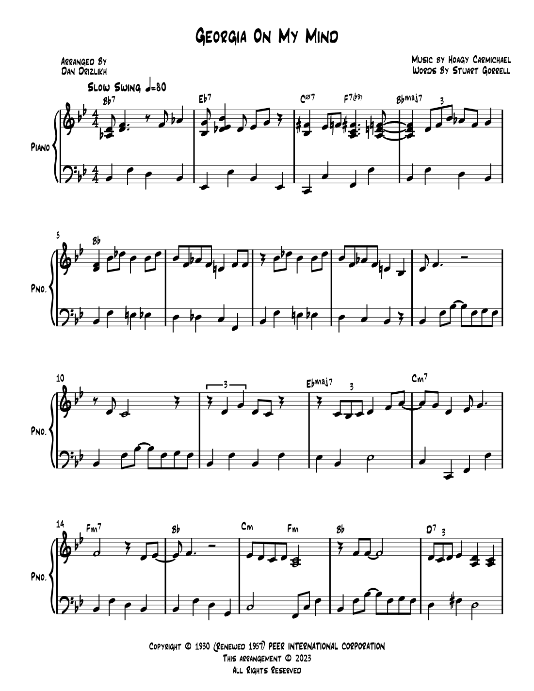 Georgia On My Mind (arr. Dan Drizlikh)
