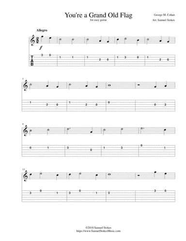 You're a Grand Old Flag - for easy guitar with TAB (arr. SamuelStokesMusic.com)