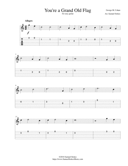 You're a Grand Old Flag - for easy guitar with TAB (arr. SamuelStokesMusic.com)
