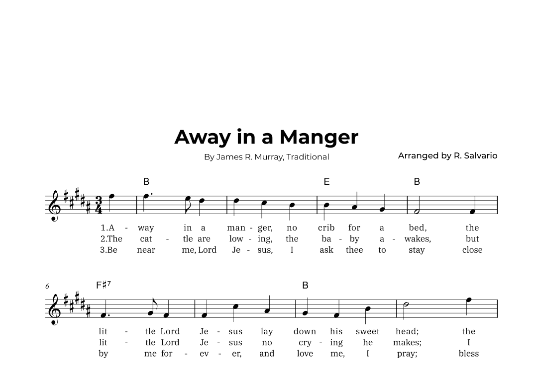 Away in a Manger (Key of B Major) (arr. R. Salvario)