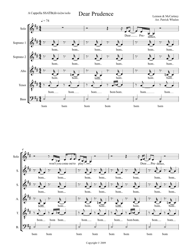 Dear Prudence (arr. Patrick Whalen)
