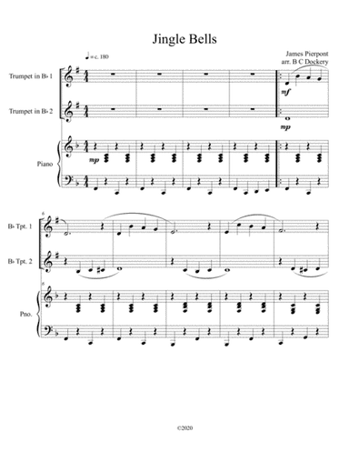 Jingle Bells (trumpet duet) with optional piano accompaniment (arr. B C Dockery)