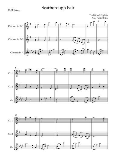 Scarborough Fair for Clarinet Trio (arr. Fabio Britto)