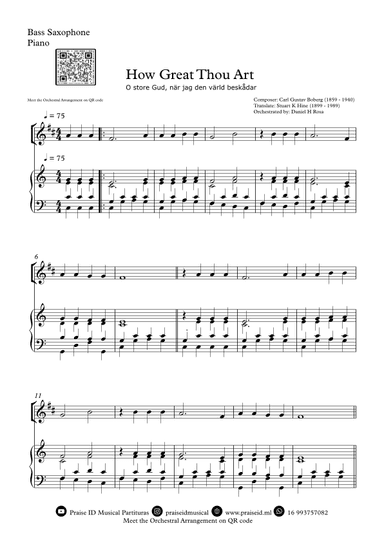 How Great Thou Art - "O store Gud." - Easy Bass Saxophone and Piano (arr. Daniel H Rosa)