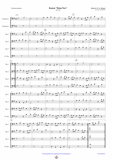 Canon "Bona Nox" (Mozart) (arr. Josef STASTNY)