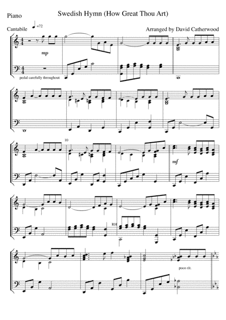 Swedish Hymn (How Great Thou Art) arranged for Piano Solo by David Catherwood (arr. David Catherwood)