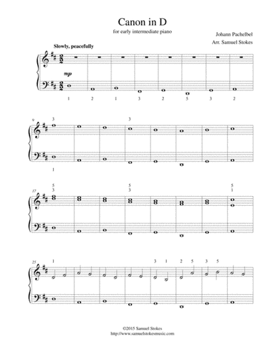 Pachelbel's Canon in D - for early intermediate piano (arr. Samuel Stokes)