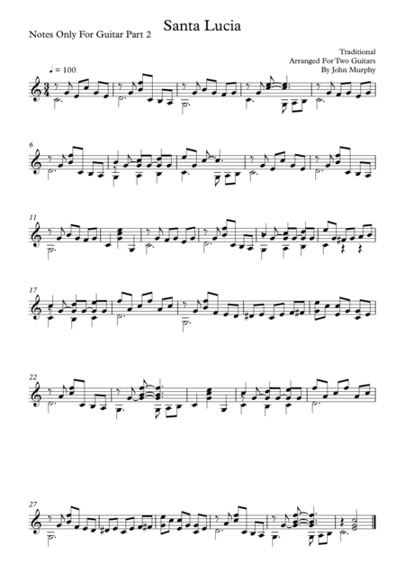 Santa Lucia For Guitar Duo Notes Only For Guitar Part 2 (arr. John Murphy)