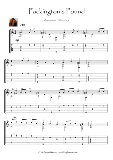 Packington's Pound Guitar sheet music (arr. PianoSheetNow)