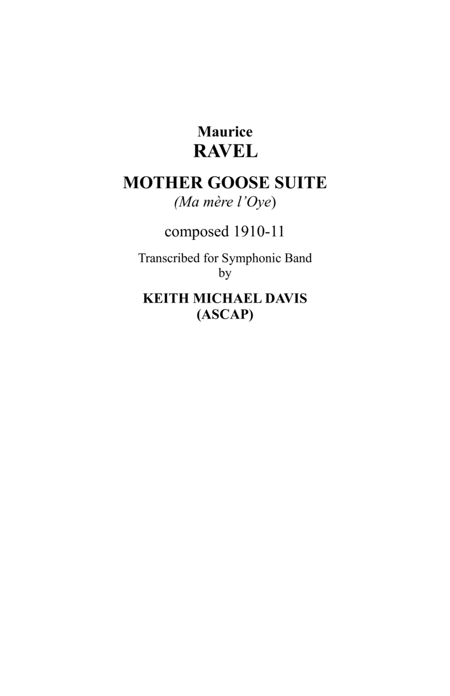Mother Goose Suite (score only, 11" x 17" format) (arr. Keith Michael Davis)