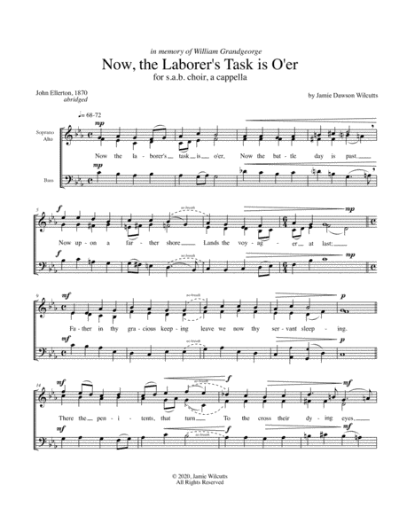 Now the Laborer's Task is O'er (An original S.A.B. Work)