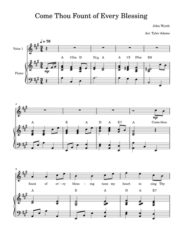 Come Thou Fount of Every Blessing (Unison Choir) (arr. Tyler Adams)