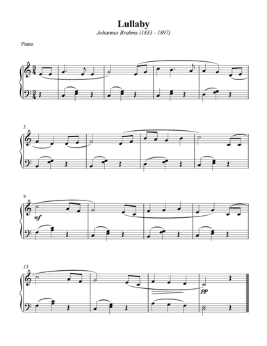 Lullaby - Johannes Brahms (Piano) (arr. Wesley S. SIlva)