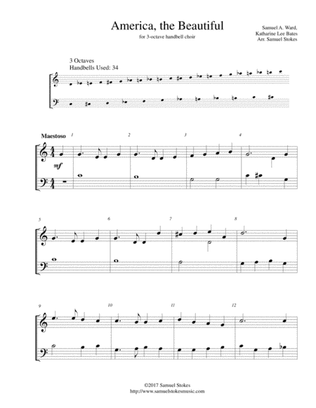 America, the Beautiful (O Beautiful for Spacious Skies) - for 3-octave handbell choir (arr. Samuel Stokes)