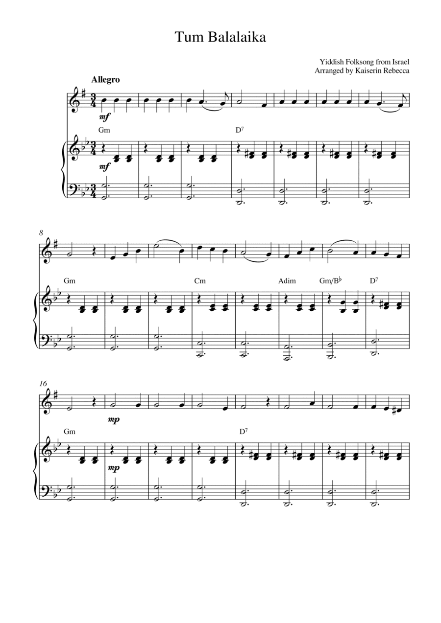 Tum Balalaika (for alto saxophone solo and piano accompaniment) (arr. Kaiserin Rebecca)