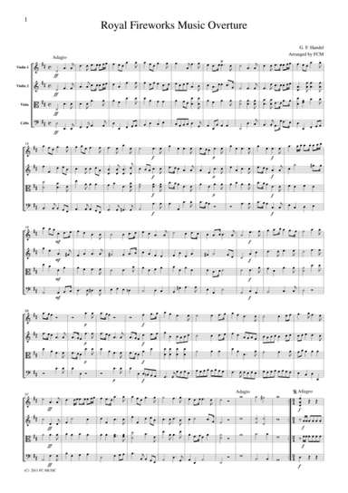 Handel  Royal Fireworks Music Overture, for string quartet, CH111 (arr. FCMUSIC)