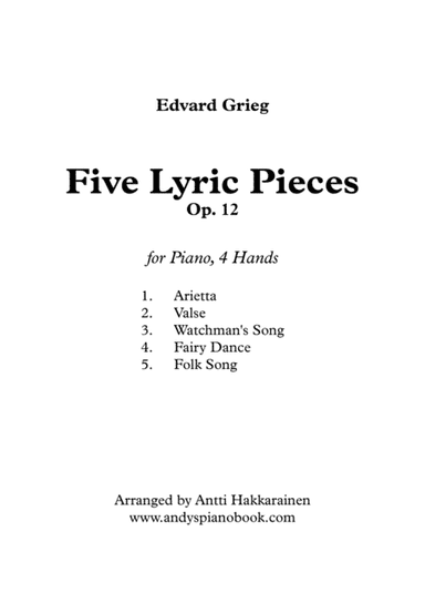 Five Lyric Pieces Op. 12 - Piano, 4 Hands (arr. Antti Hakkarainen)