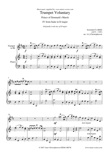 Trumpet Voluntary, or Prince of Denmark's March - Trumpet and Piano - C major (arr. Anne L Christopherson GRSM ARCM)