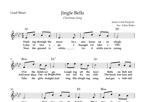 Jingle Bells (Christmas Song) Lead Sheet in Ab Major (arr. Fabio Britto)