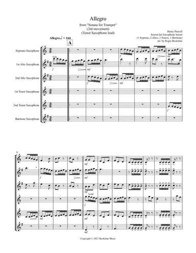 Allegro (from "Sonata for Trumpet") (Bb) (Saxophone Sextet - 1 Sop, 2 Alto, 2 Tenor, 1 Bari) (Tenor (arr. Regis Bookshar)