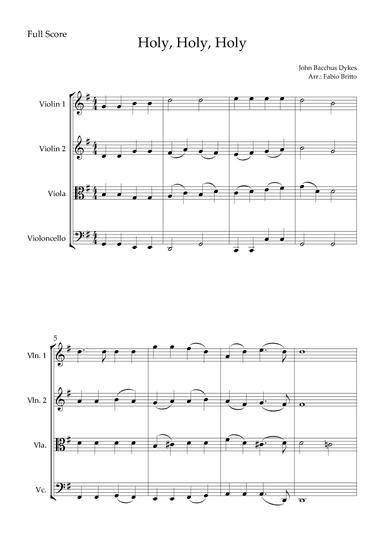 Holy, Holy, Holy (Traditional Christian Song) for String Quartet (arr. Fabio Britto)