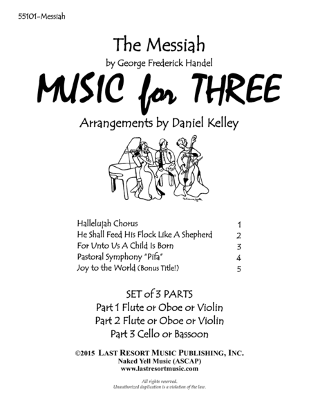 Handel's Messiah for String Trio (2 Violins &  Cello) Set of 3 Parts (arr. Last Resort Music Publishing)