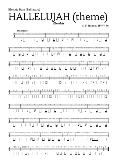 Aleluia (HALLELUJAH), of the Messiah - for Electric Bass (Tablature) and accompaniment (arr. Leyandder Trustworthy)